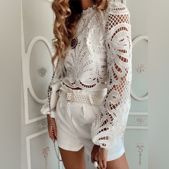 Lace Crochet Long Sleeve Blouse - Picture 1 of 3